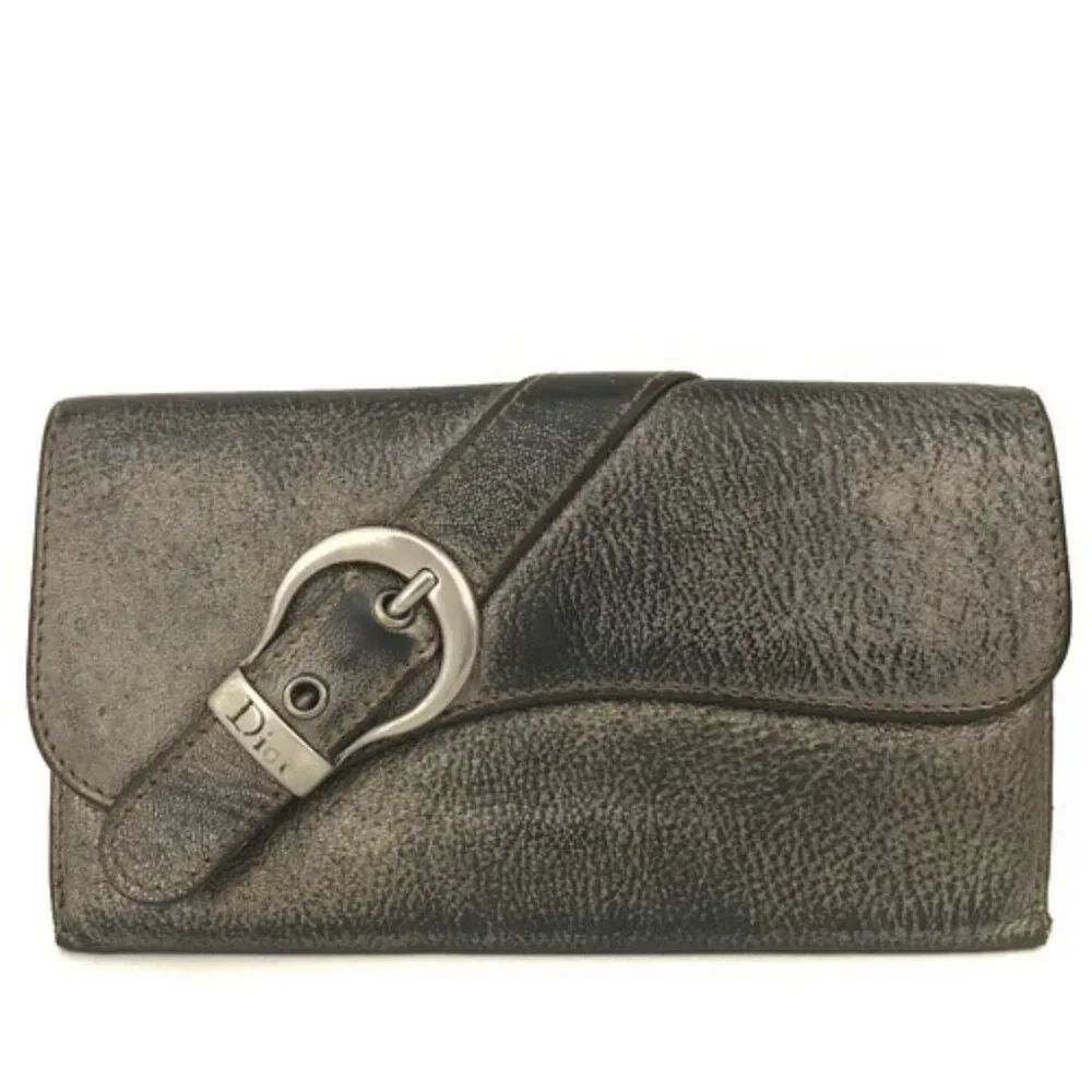Christian Dior Belt Motif Leather Long Bifold Wallet Bronze/2BJ1472